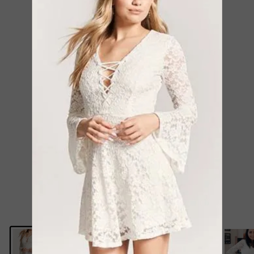 White Lace Dress with Sleeves